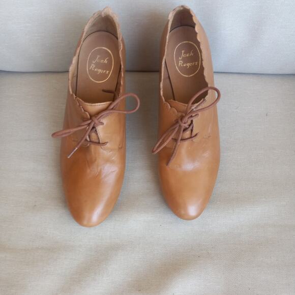 Jack Rogers "Olivia" Tan Leather Lace-Up Wooden Wedge Bootie US Size 9.5M - Picture 1 of 10